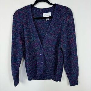 Vintage Purple Multi Color 90s Knit Cardigan Sweater Colorful Y2K